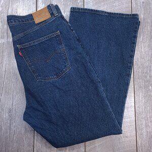 Levis Premium Jeans Womens 32 Big E 70s High Rise Flare Dark Blue Denim Stretch